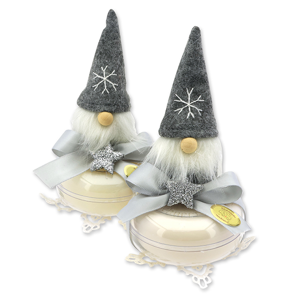 Sheep milk soap round 100g in a box decorated with a gnome, Classic/christmas rose 
