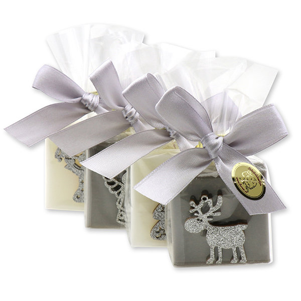 Schafmilchseife Quadrat 35g dekoriert mit Weihnachtsmotiven in Cello, Classic/Christrose 