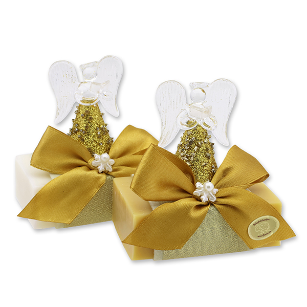 Schafmilchseife eckig 150g dekoriert mit Glasengel, Classic/Zirbe 