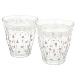 Teelichtglas mit lila Punkte 