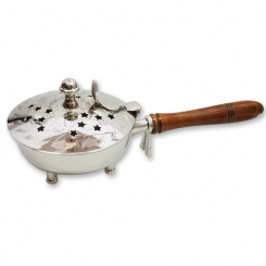 Incense pan large with wooden grip 28x11cm brass nickel-plated, for a charcoal 