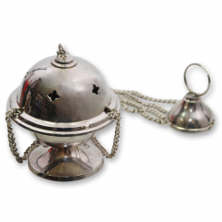 Incense censer with chain 25cm brass silver-coated, for a charcoal 