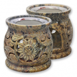 Weihrauchgefäß 10,5x9,5cm Speckstein Sonne bauchig mit Sieb, für Teelicht 