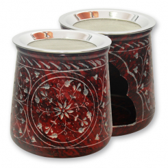 Weihrauchgefäß 10x10cm Speckstein Sonne bauchig mit Sieb rot, für Teelicht 