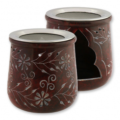 Incense holder 9x8cm soap stone with strainer red, for a tealight 