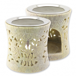 Incense holder 10x10cm soap stone with strainer, for a tealight 