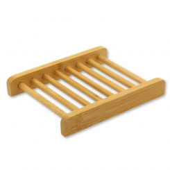Soap dish made out of bamboo with draining grid 