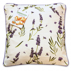 Swiss pine pillow 40x40cm white with lavender and lilac frame filled with swiss pine shavings 