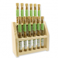 Wooden stand filled with incense mix 18g in a vial, "Besinnlichkeit" 