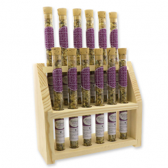 Wooden stand filled with incense mix 18g in a vial, "Wohlbefinden" 