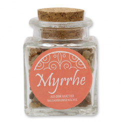 Myrrh 25g in a square glass jar with a plug cork, "Pure Myrrh" 