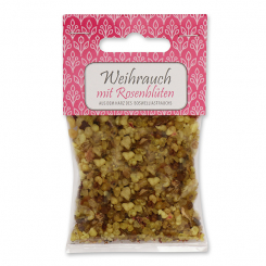 Weihrauchmischung 25g im Cello mit Kärtchen, Weihrauch mit Rosenblüten 