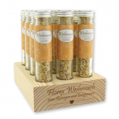 Aufsteller Holz befüllt mit Weihrauch 35g im hohen Glas, Eritrea grob 