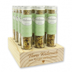 Aufsteller Holz befüllt mit Weihrauchmischung 35g im hohen Glas, Maria 