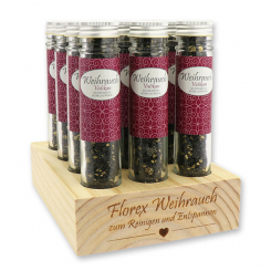 Aufsteller Holz befüllt mit Weihrauchmischung 35g im hohen Glas, Vatikan 