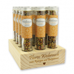 Aufsteller Holz befüllt mit Weihrauchmischung 35g im hohen Glas, Paradies 
