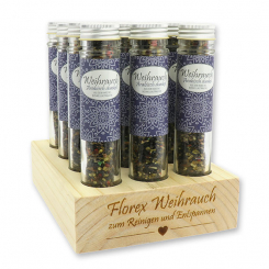 Aufsteller Holz befüllt mit Weihrauchmischung 35g im hohen Glas, Arabisch dunkel 