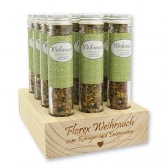 Aufsteller Holz befüllt mit Weihrauchmischung 35g im hohen Glas, Seelenbalsam 