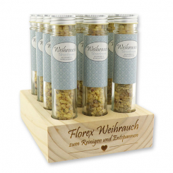 Aufsteller Holz befüllt mit Weihrauchmischung 35g im hohen Glas, Urvertrauen 