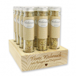 Aufsteller Holz befüllt mit Weihrauch 35g im hohen Glas, Somalia 