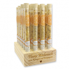 Aufsteller Holz befüllt mit Weihrauch 18g in der Phiole, Eritrea grob 