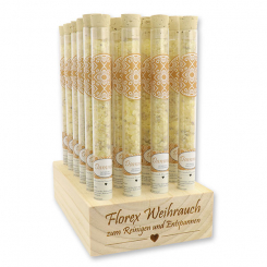 Aufsteller Holz befüllt mit Räucherwerk 18g in der Phiole, Dammar 