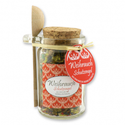 Weihrauchmischung 70g im Glas mit Kork und Holzlöffel dekoriert, Schutzengel 