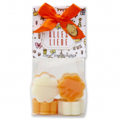 Schafmilchseife Blume mini 6x20g in Cello "Alles Liebe", Classic/Orange 