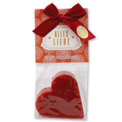 Schafmilchseife Herz groß 85g in Cello "Alles Liebe", Granatapfel 