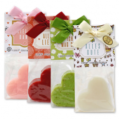 Schafmilchseife Herz groß 85g in Cello "Herzenswünsch", sortiert 