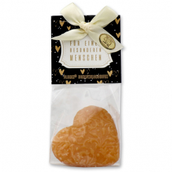 Sheep milk soap heart florex 80g in a cellophane bag "Für einen besonderen Menschen", Swiss pine 