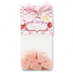Sheep milk soap heart 10x8g in a cellophane bag "Von Herzen", Peony 