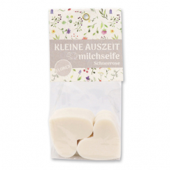 Sheep milk soap heart 4x23g in cellophane bag "Kleine Auszeit", Christmas Rose White 