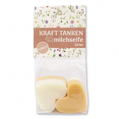 Sheep milk soap heart 4x23g in a cellophane bag "Kraft tanken", Classic/Swiss Pine 