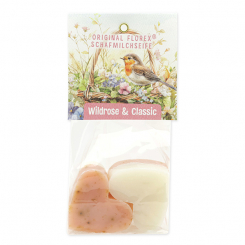 Schafmilchseife Herz mittel 4x23g in Cello "Naturzauber Motiv 11, Classic/Wildrose 