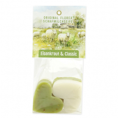 Schafmilchseife Herz mittel 4x23g in Cello "Naturzauber Motiv 4, Classic/Eisenkraut 