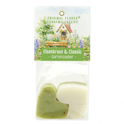Schafmilchseife Herz mittel 4x23g in Cello "Gartenzauber Motiv 3, Classic/Eisenkraut 