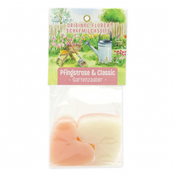 Schafmilchseife Herz mittel 4x23g in Cello "Gartenzauber Motiv 6, Classic/Pfingstrose 