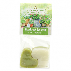 Schafmilchseife Herz mittel 4x23g in Cello "Gartenzauber Motiv 7, Classic/Eisenkraut 