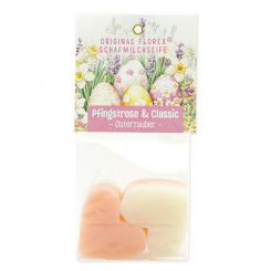 Schafmilchseife Herz mittel 4x23g in Cello "Osterzauber Motiv 2, Classic/Pfingstrose 
