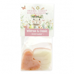 Schafmilchseife Herz mittel 4x23g in Cello "Osterzauber Motiv 9, Classic/Wildrose mit Blüten 