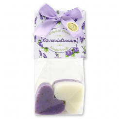 Sheep milk soap heart 4x23g in a cellophane "Lavendeltraum", Classic/Lavender 