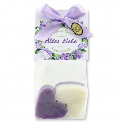 Schafmilchseife Herz mittel 4x23g in Cello "Alles Liebe", Classic/Lavendel 