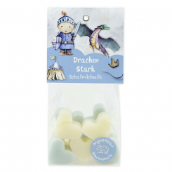 Schafmilchseife Herz mini 10x8g in Cello "Drachen Stark", Wolkenbrise/ Schäfchenzart 