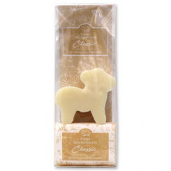 Sheepmilk soap packed with florentine-sleeve in a cellophane bag, sheep 78g classic and 100g classic 