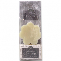 Sheepmilk soap packed with florentine-sleeve in a cellophane bag, flower 115g classic and 100g christmas rose white 