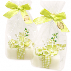 Sheep milk soap heart 85g, decorated with a flower 'lily of the valley' in a cellophane, Classic 
