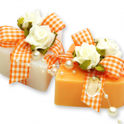 Sheep milk soap heart 85g, decorated with a rose, Classic/orange 