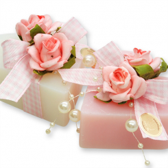 Sheep milk soap heart 85g, decorated with roses, Classic/peony 