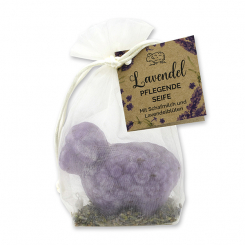 Schafmilchseife Schaf Lina 75g mit Lavendelblüten im Organzasackerl "Wohlfühlzeit", Lavendel 